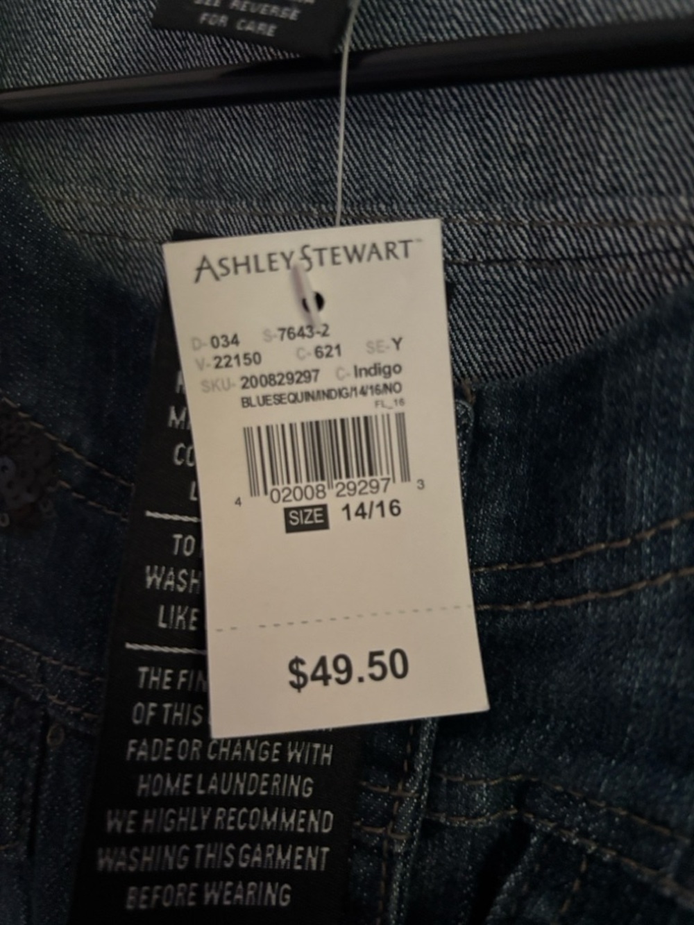 Ashley Stewart Indigo Denim Jacket with Dark Sequin Detail - Picture 4 of 5